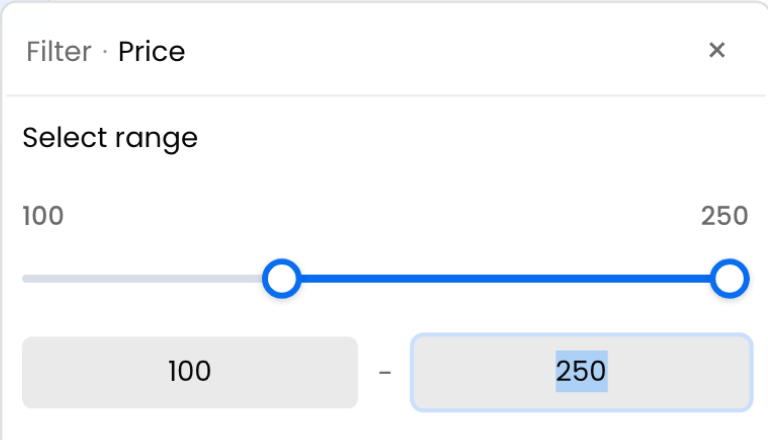 Numeric slider filter with editable lower and upper bounds