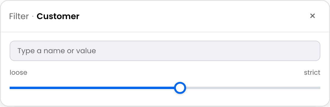Fuzzy Search filter showing approximate text-match controls